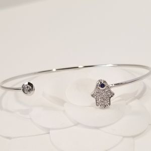 New Hamsa Pave CZ Bracelet Bangle Cuff